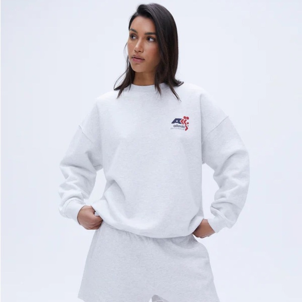 ADANOLA Vintage Sports Oversized Sweatshirt - Light Grey Melange/Classic Red
